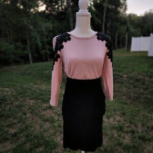 Karl Lagerfeld Pink Long Sleeve Tunic with Black Lace Accents